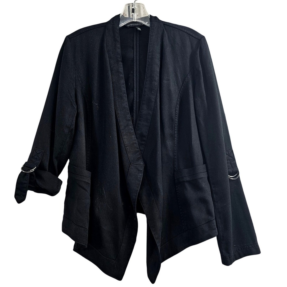 White House Black Market Blazer Women Small Black Solid Drape Front Roll Tab